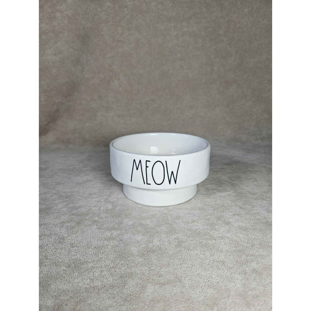Rae Dunn MEOW White Ceramic Raised Cat Bowl Dish, Single Bowl, Raised Bowl